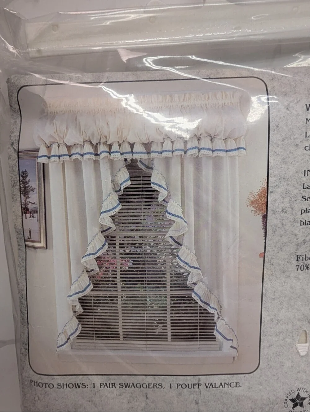 Vintage Arley Ruffled Swagger Curtain Cream Hunter Green 90x63 Cottage Decor NOS